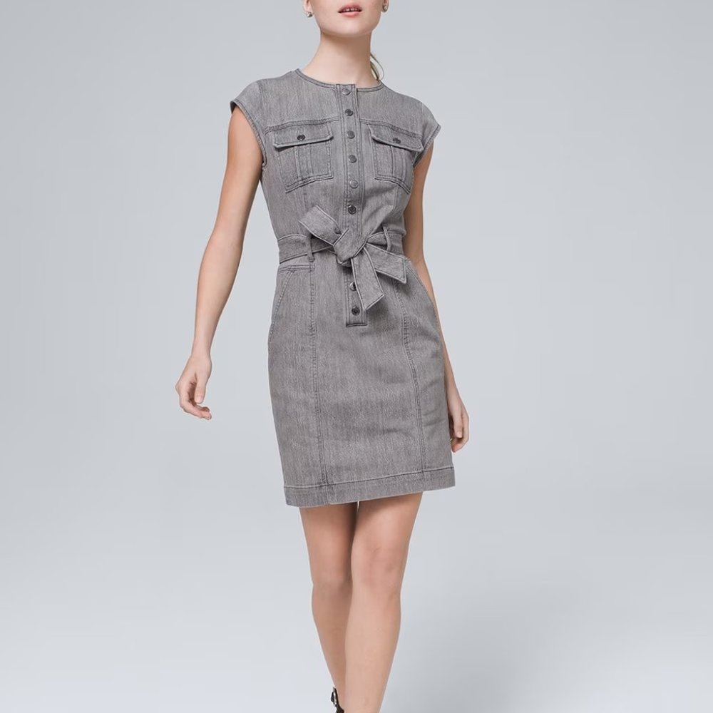 WHBM Grey Belted Denim Dress